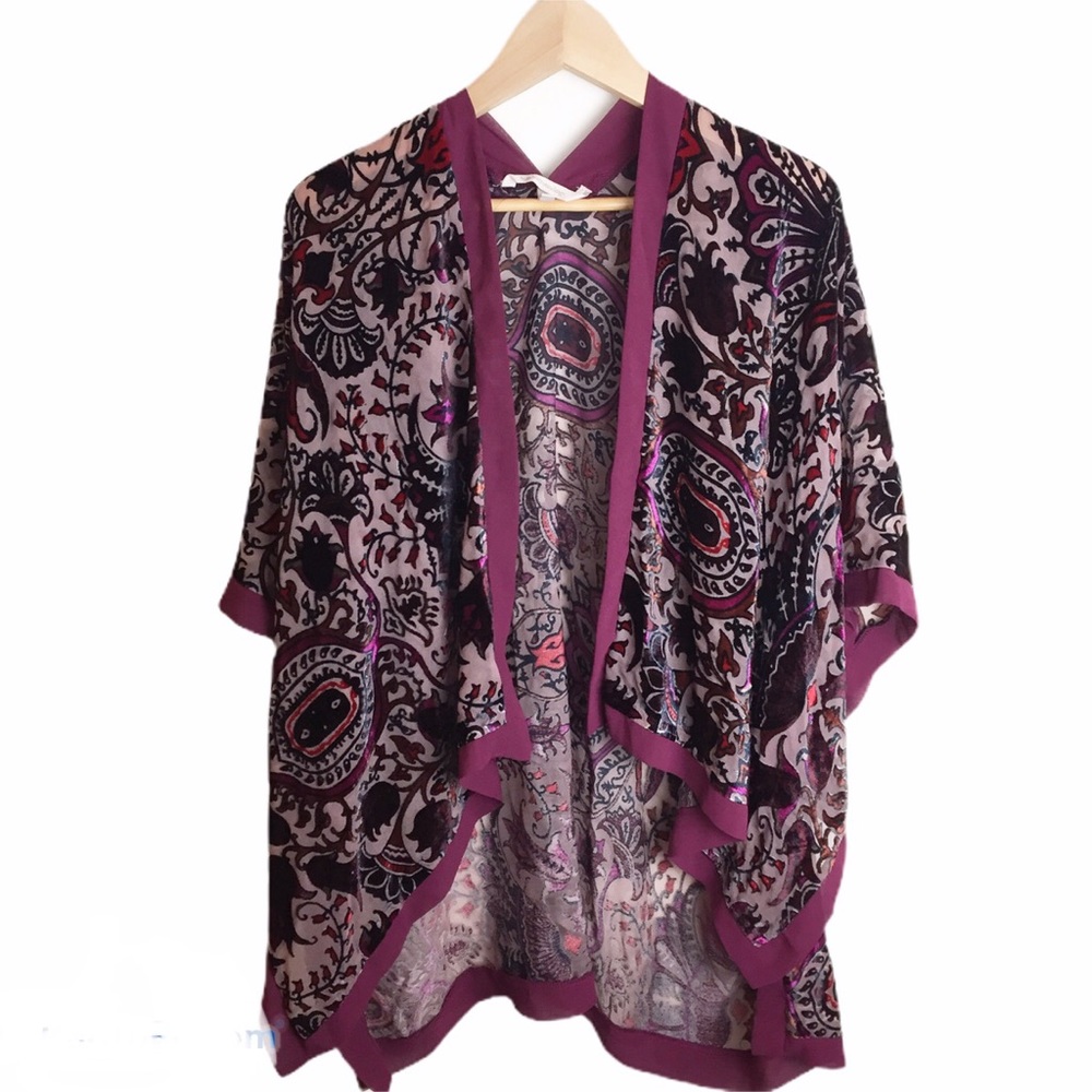 Soft Surroundings Velvet Purple Floral kimono
